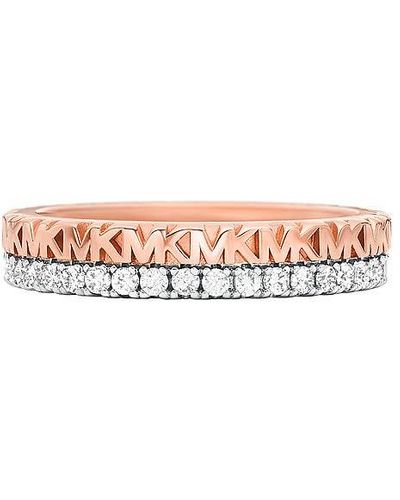 Michael Kors 14k Rose Gold-plated Two-tone Sterling Silver Monogram Band Ring - White