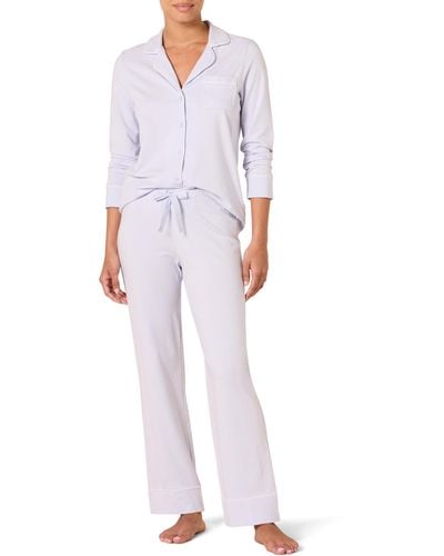 Amazon Essentials Cotton Modal Long-sleeve Shirt And Full-length Bottom Pyjama Set - White
