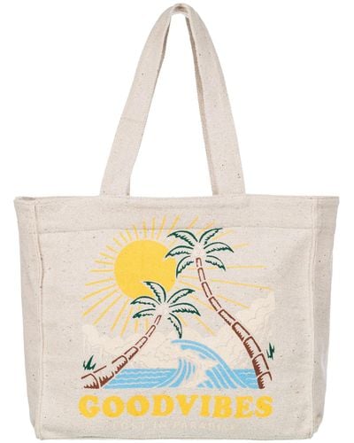 Roxy 12l Drink The Wave Cotton Blend Printed Tote Bag - Natural
