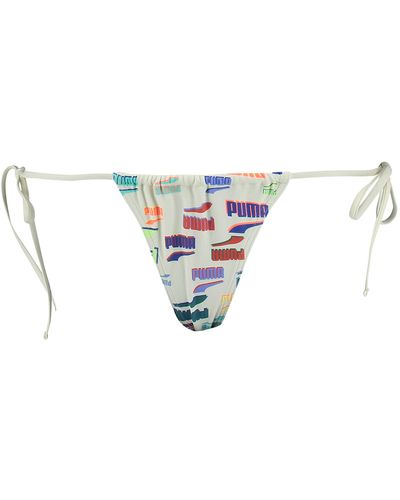 PUMA Side Tie Tanga String Bikini Bottoms - Wit