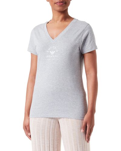Emporio Armani Kultiges Loungewear-T-Shirt aus Stretch-Baumwolle mit Logoband - Weiß