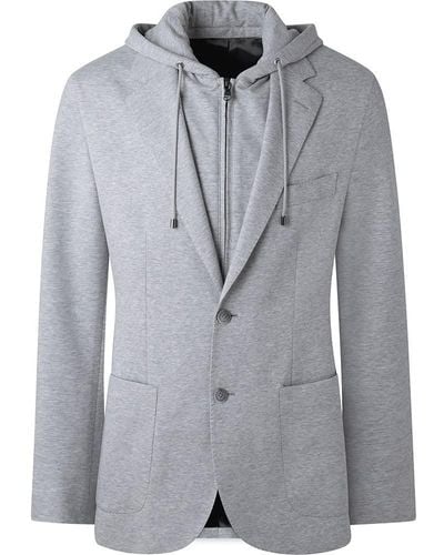 Hackett S Melange Knit W/Hood Jacket - Grau