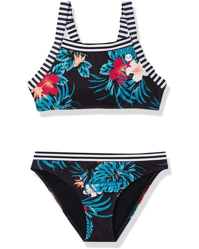 Roxy Island Trip Crop Top Swimsuit Set Bikini - Blue