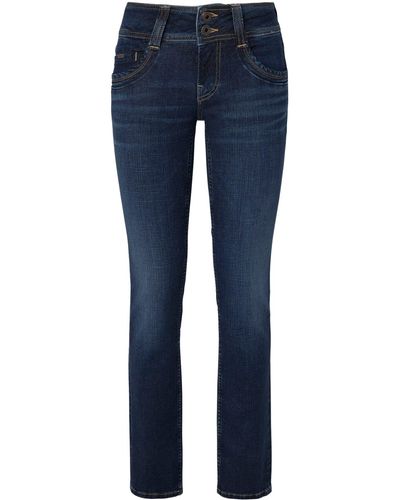Pepe Jeans Double Buttons Slim Low Waist Pl204588 Jeans - Blue