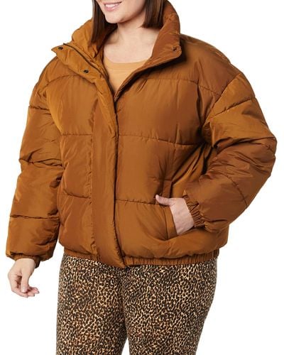 Amazon Essentials Relaxed-fit Mock-neck Short Puffer Jacket - Brown