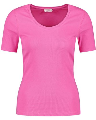 Gerry Weber T-Shirt in feinem Rippstrick Kurzarm unifarben Peony 34 - Pink