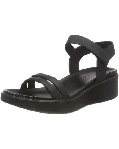 Ecco Flowt Luxery Wedge Ankle Strap Sandal - Black