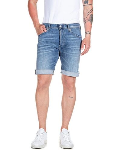 Replay Jeans Shorts Rbj.901 Short Straight-Fit Aged mit Power Stretch - Blau