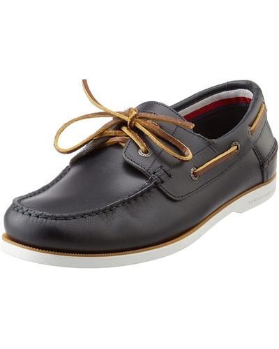 Tommy Hilfiger Chaussures Bateau TH Boat Shoe Core Leather Cuir - Noir