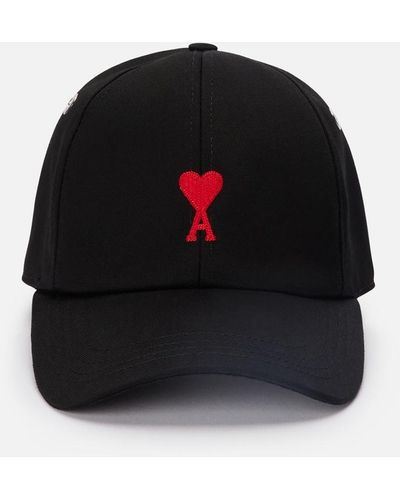 Ami Paris Red Ami De Coeur Embroidery Cap - Black