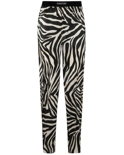 Tom Ford White And Black Silk Trousers