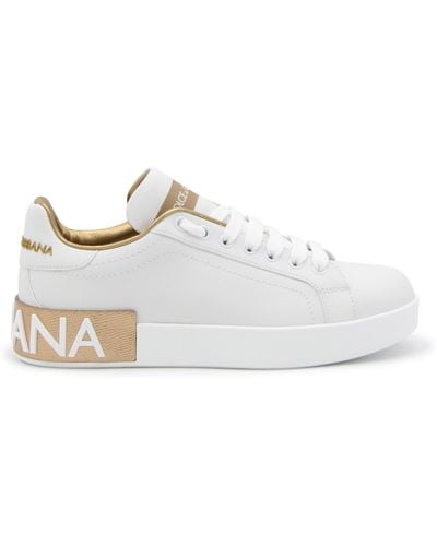 Dolce & Gabbana White And Gold-tone Leather Trainers