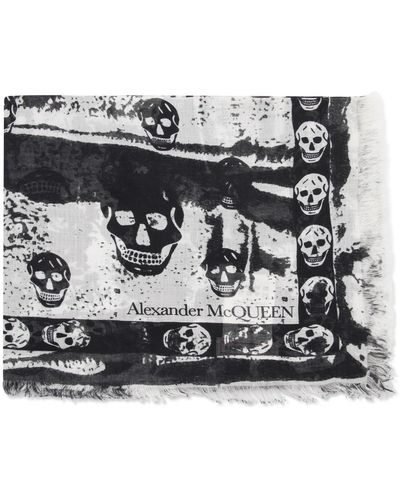 Alexander McQueen White And Black Silk Blend Scarf