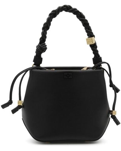 Ganni Leather Bou Bucket Bag - Black