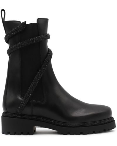 Rene Caovilla Black Leather Cleo Ankle Boots