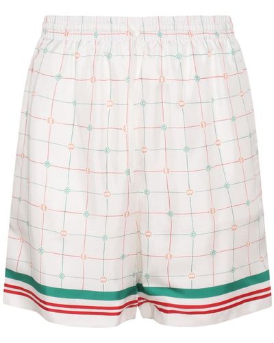 Casablancabrand White Silk Tennis Club Check Shorts