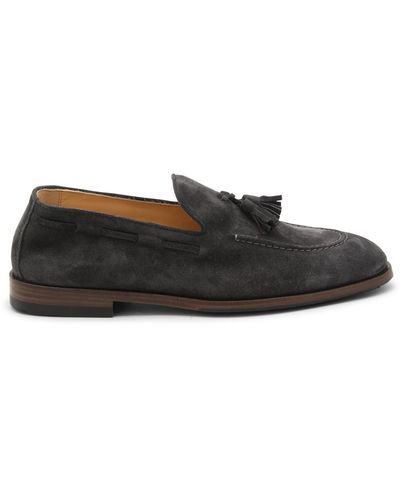 Brunello Cucinelli Dark Grey Leather Loafers - Black