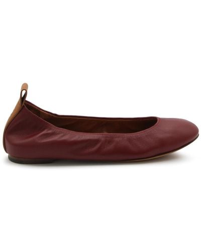 Lanvin Bordeaux Leather Ballerina Flats - Red