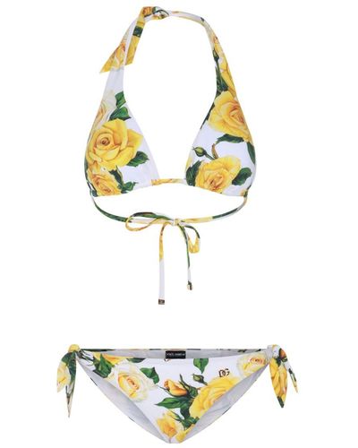 Dolce & Gabbana White, Yellow And Green Bikini Set