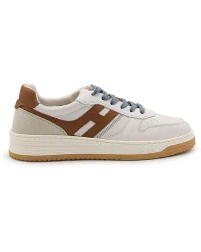 Hogan Ivory And Brown Leather H630 Trainers - Natural