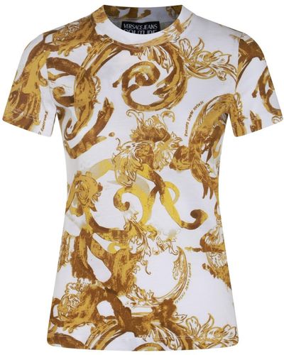 Versace White And Gold-tone Cotton T-shirt - Metallic