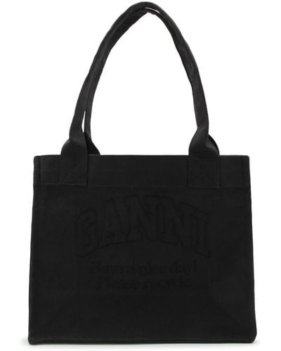 Ganni Dark Grey Cotton Tote Bag - Black