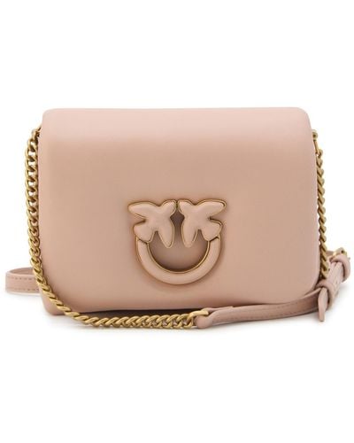 Pinko Beige Leather Baby Love Click Puff Shoulder Bag - Pink
