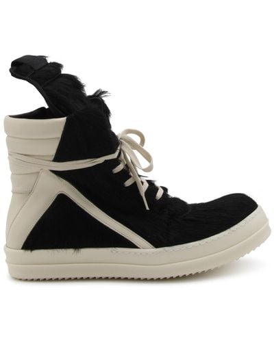 Rick Owens Black And White Leather Geobasket Trainers