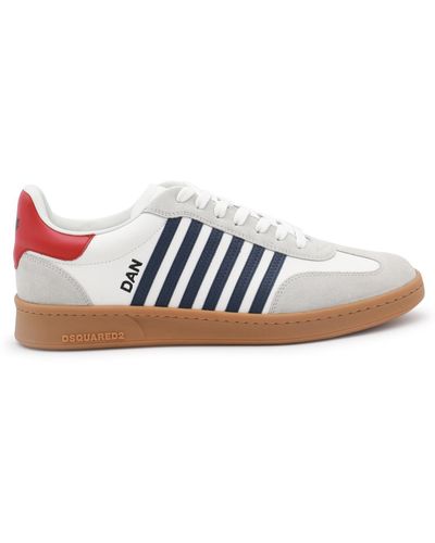 DSquared² White Leather Trainers - Blue