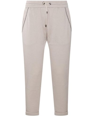 Brunello Cucinelli White Cotton Trousers - Grey