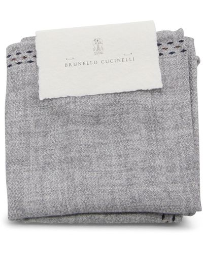 Brunello Cucinelli Light Blue Silk Scarves - Grey