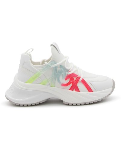 Pinko White And Multicolour Leather Ariel Trainers - Pink