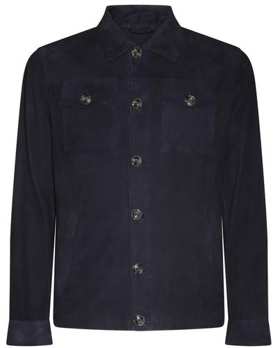 Barba Dark Blue Leather Jacket
