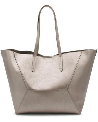Brunello Cucinelli Grey Leather Top Handle Bag