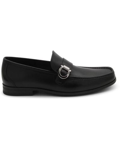 Ferragamo Leather Gancini Loafers - Black
