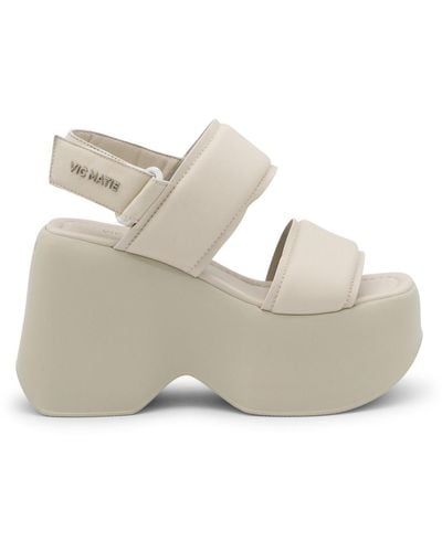 Vic Matié White Leather Platfrom Sandals - Grey