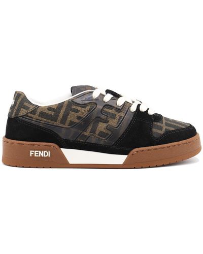 Fendi Brown And Leather Match Trainers - Black