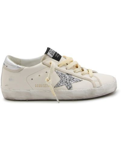 Golden Goose White And Silver Leather Sneakers - Gray