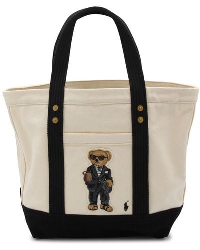 Polo Ralph Lauren Ecru And Black Cotton Tote Bag