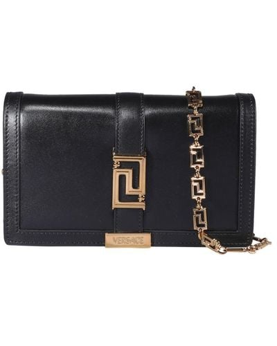 Versace Leather Greca Goddess Shoulder Bag - Black