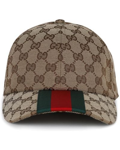Gucci Red And Green Cotton Blend Baseball Cap - Brown