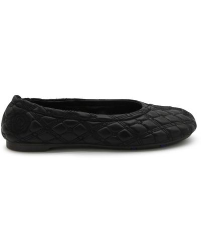 Burberry Leather Quilted Sadler Ballet Flats - Black