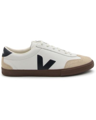 Veja White Leather Volley Trainers - Grey