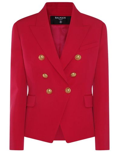 Balmain Fucshia Wool Blazer - Red