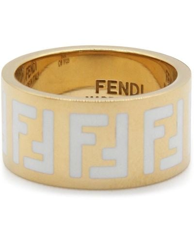 Fendi Gold Metal And White Forever Ring - Metallic