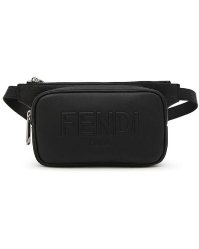 Fendi Belt Bag In Hammered Leather - Black