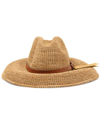 IBELIV Natural Raffia And Brown Leather Safari Hat