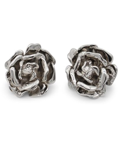 Blumarine Silver Metal Rose Earrings - Metallic