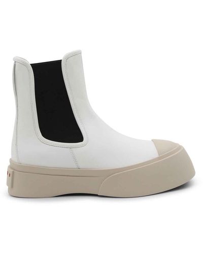 Marni White Leather Pablo Boots - Multicolour