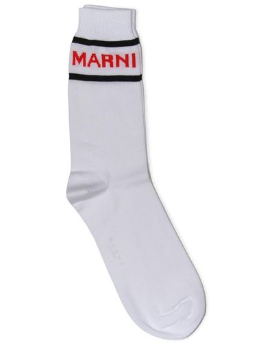 Marni White Cotton Socks - Grey